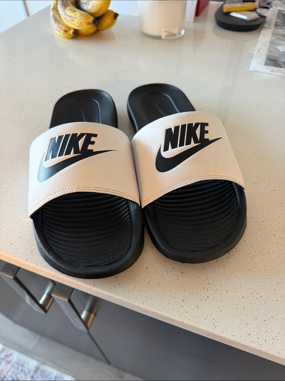 Nike Black and White Mens Slide Sandals with Bold Logo